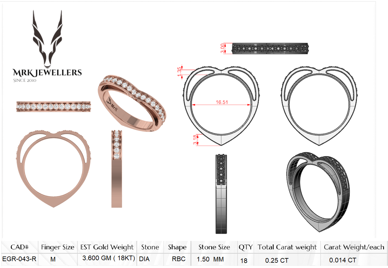 9KRG Heart Shape Wedding Band in Australia