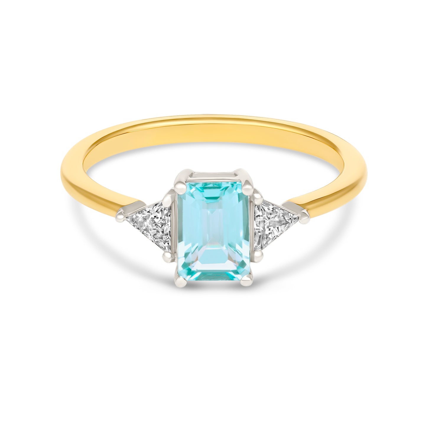 9KYG Aquamarine and Trillion Diamond Ring in Australia