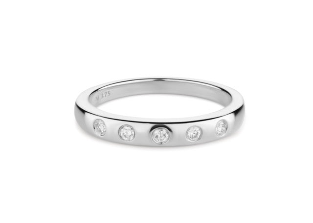 9KWG Natural Diamond Rubbed Wedding Band