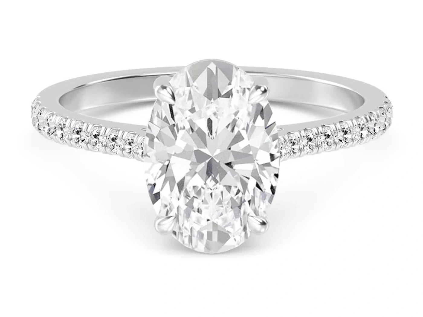Oval solitaire engagement ring with a diamond-set band