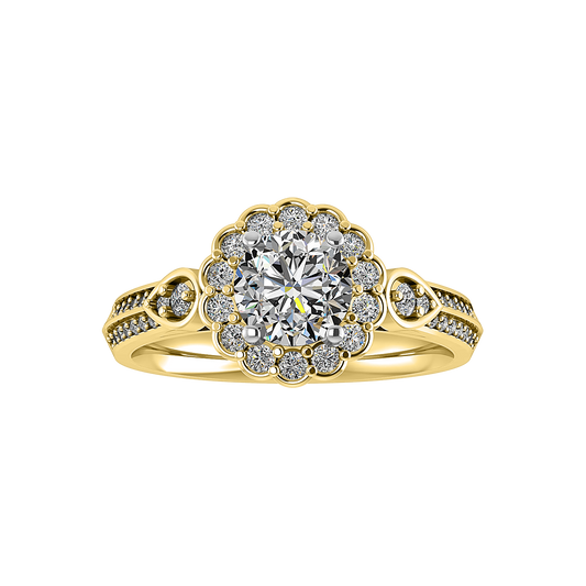 Sunflower Floral Halo Engagement Ring