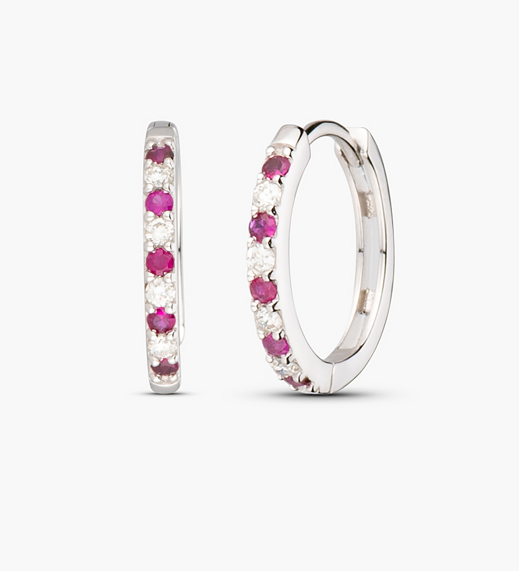 9KWG Ruby & Diamond Huggie Earring
