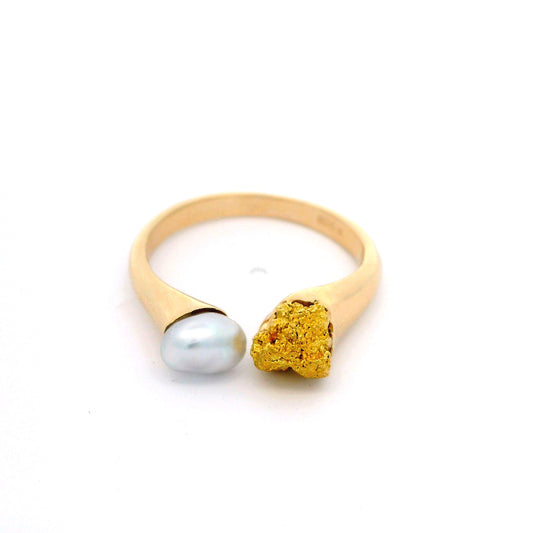 LUSTRE+GOLD RING 001 - 14k Gold Nugget  Keshi Pearl Ring
