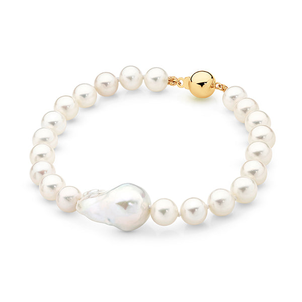 White round 6.5-7.5mm & 13mm+ baroque FWP 9ky bracelet