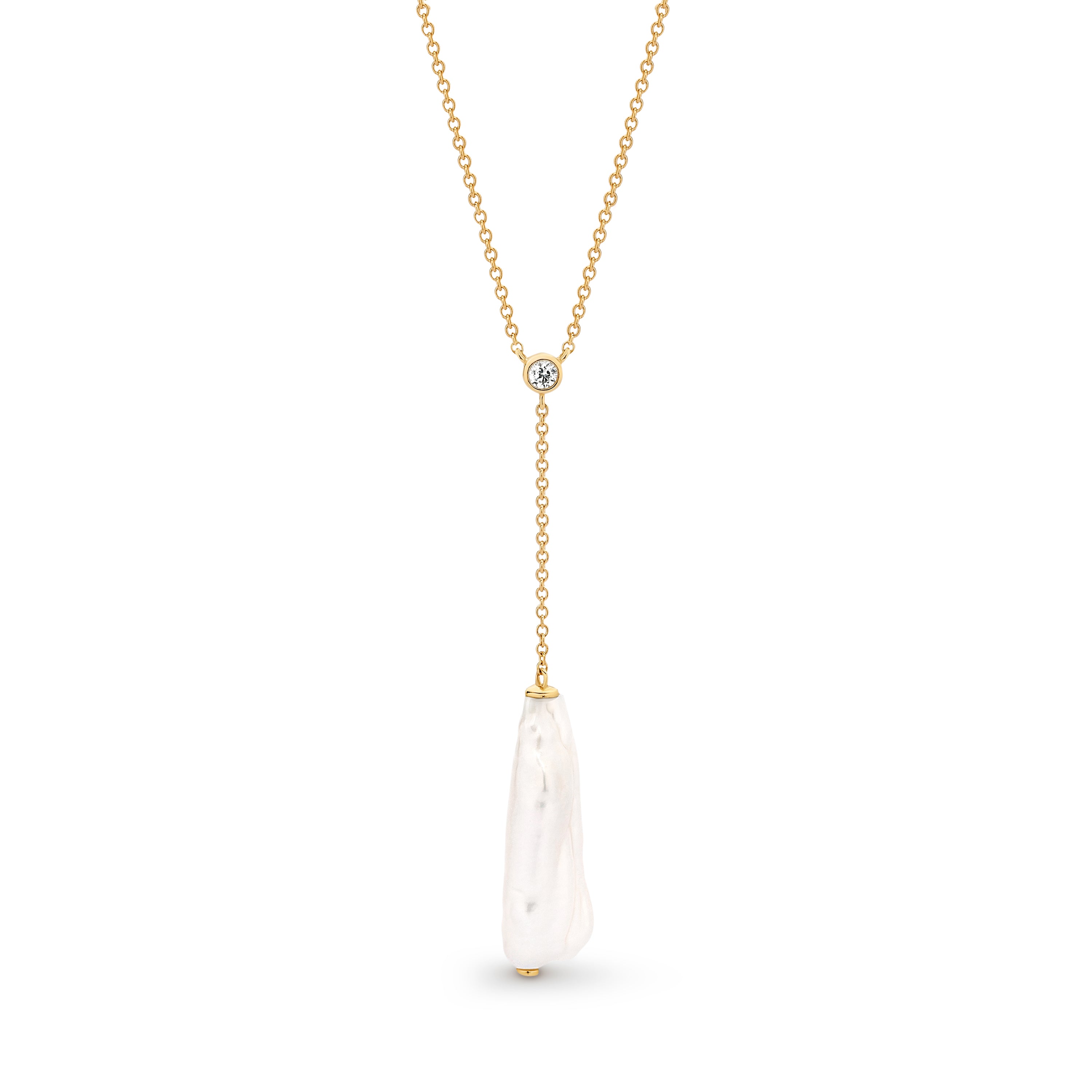 LOUISA LARIAT – 9ct Yellow Gold Baroque Freshwater Pearl