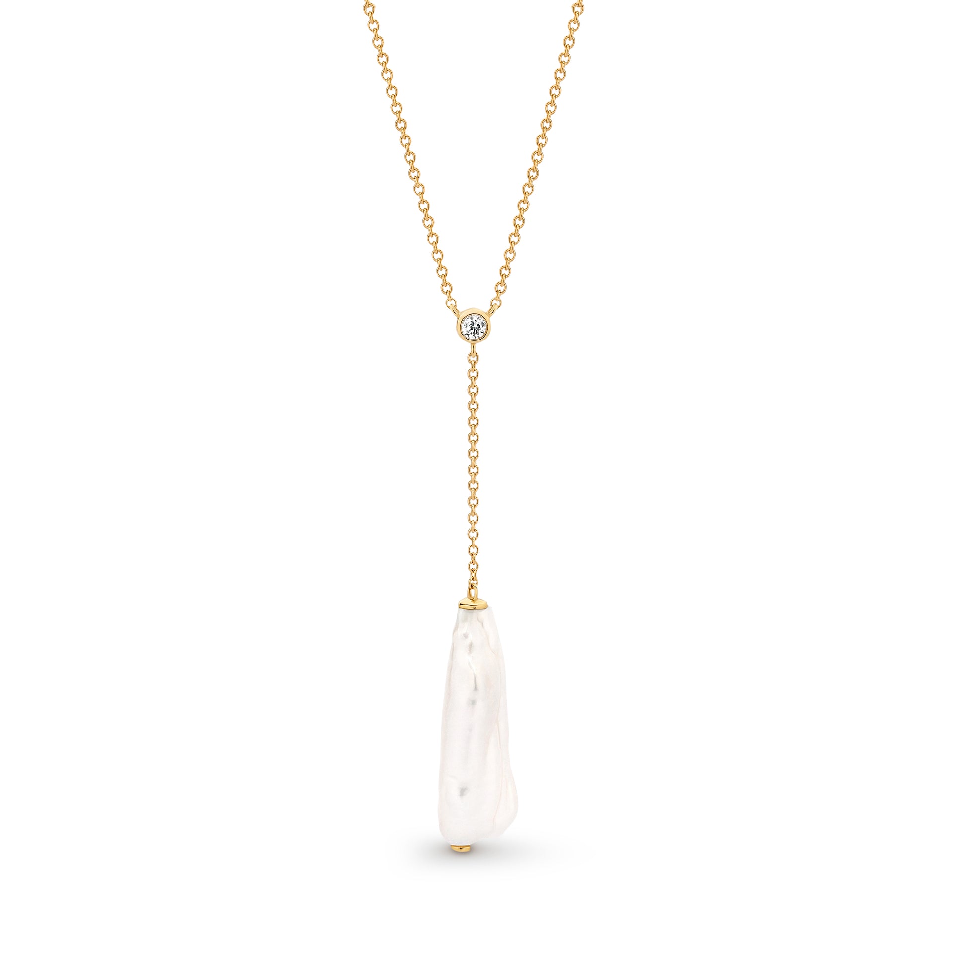 LOUISA LARIAT – 9ct Yellow Gold Baroque Freshwater Pearl