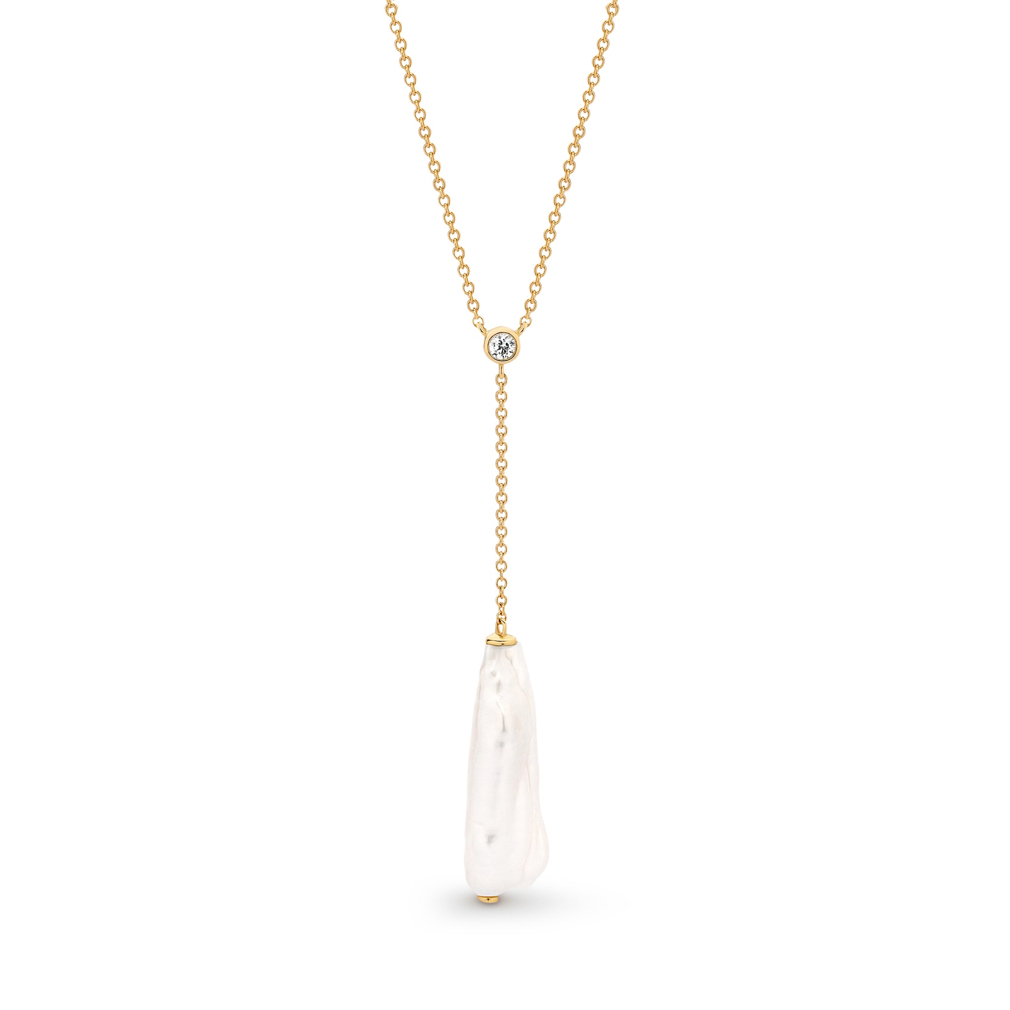 LOUISA LARIAT – 9ct Yellow Gold Baroque Freshwater Pearl