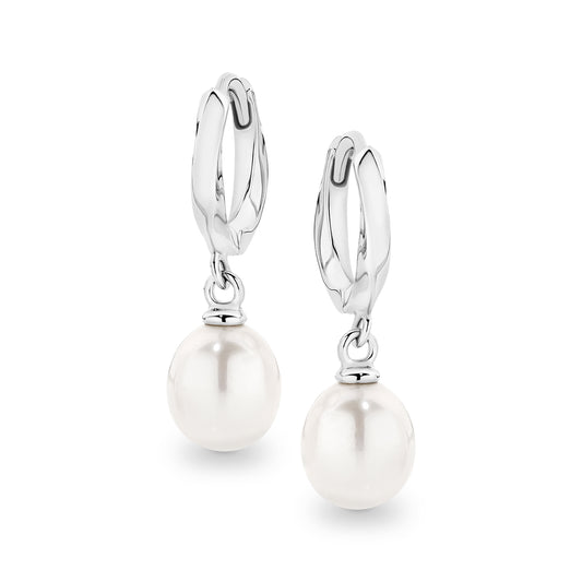 IRIS HUGGIES-S/S white drop FWP huggy earrings