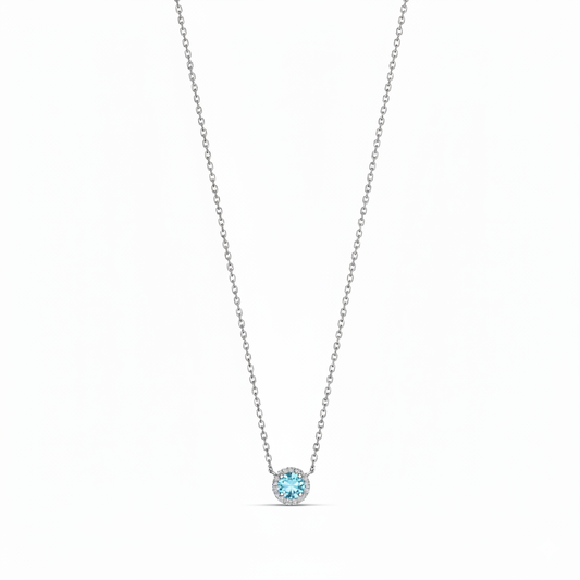 9KWG LG Diamond and Aquamarine Necklace