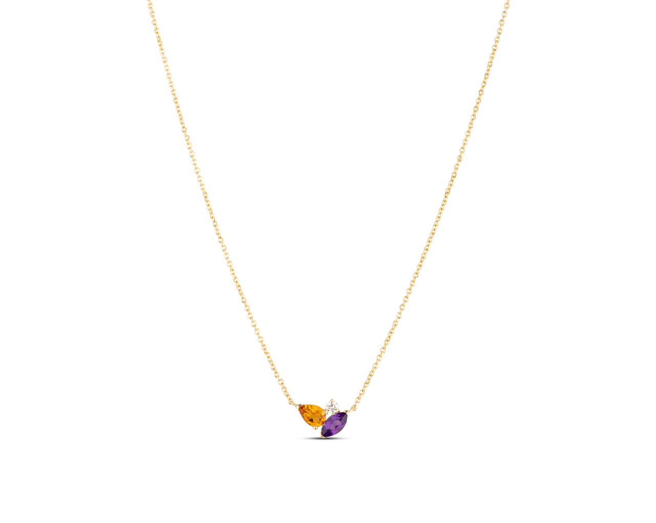 9KYG Color Stone and Diamond Cluster Necklace