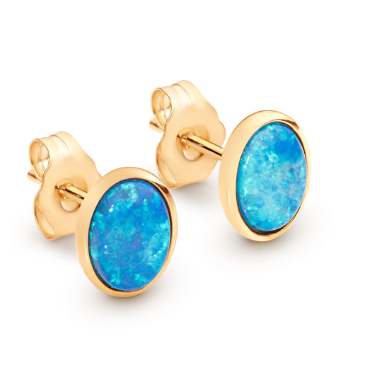 HELEN STUDS-9ct yg light solid opal oval studs