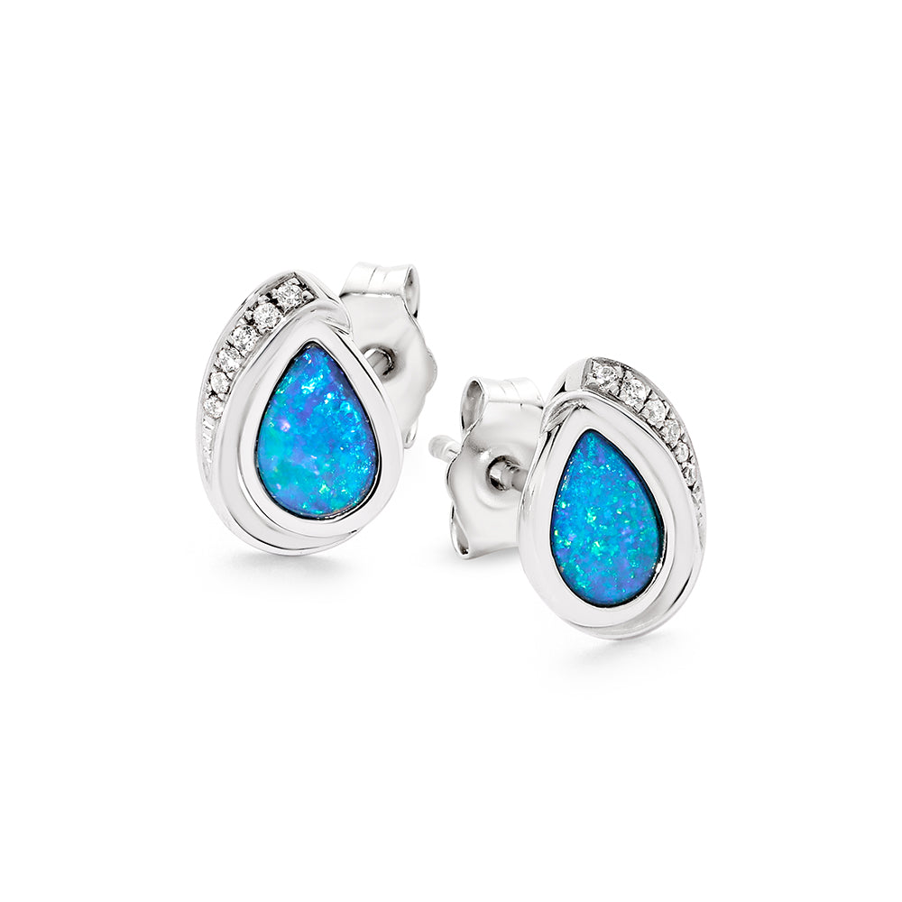 WENDY EARRINGS - S/S CZ light solid opal tear drop studs