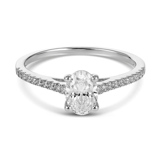 9KWG Oval Cut Diamond Band Engagement Ring