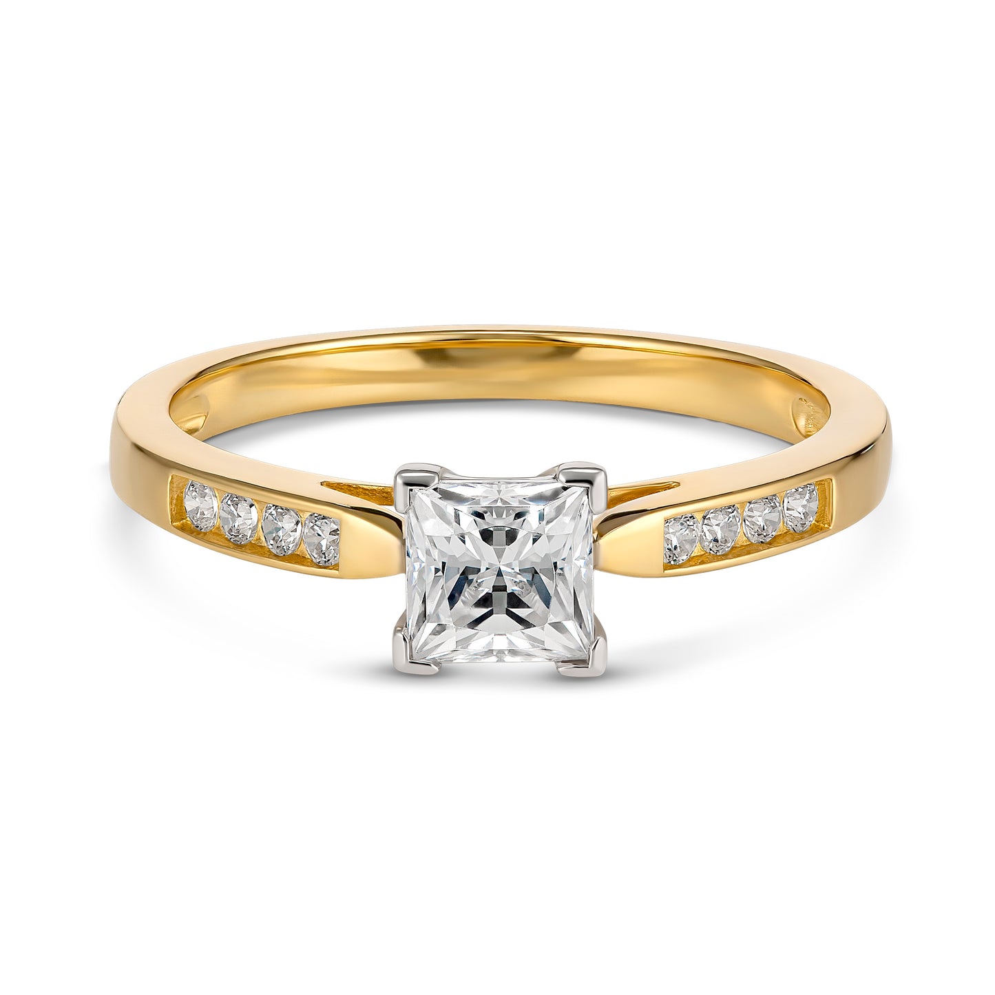 9KYG Princess cut Solitaire channel set band Engagement Ring