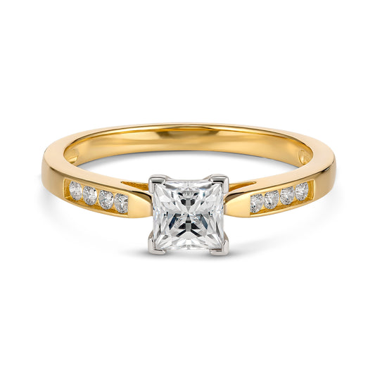 9KYG Princess cut Solitaire channel set band Engagement Ring