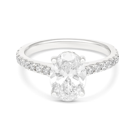 9KWG Oval Cut Diamond Band Engagement Ring
