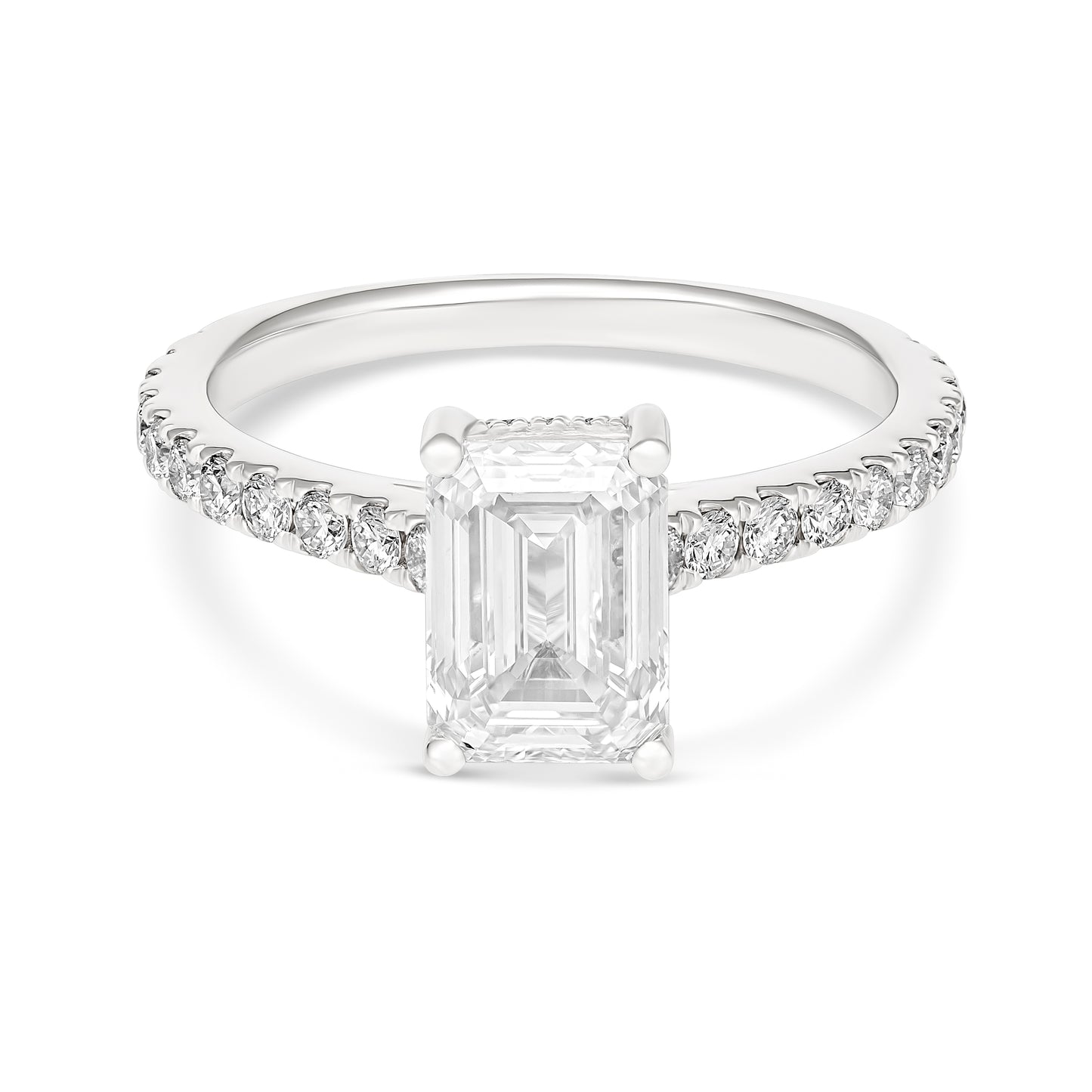 9KWG Emerald Cut Solitaire Diamond Band Engagement Ring