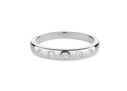 9KWG Natural Diamond Rubbed Wedding Band