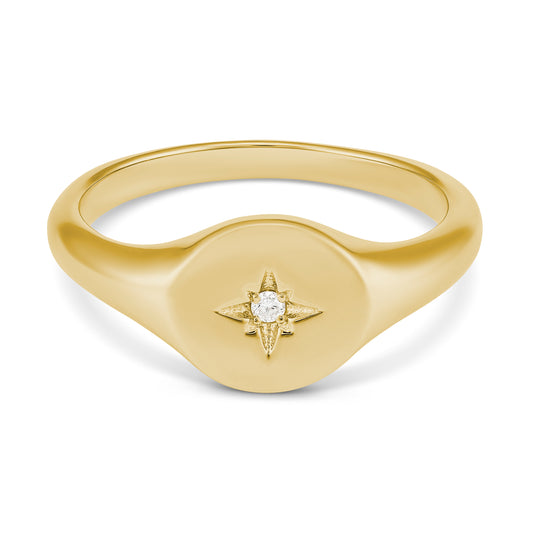 9KWG Natural Diamond Signet Ring