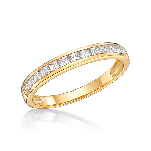 9KYG Princess cut channel set wedding band Ring