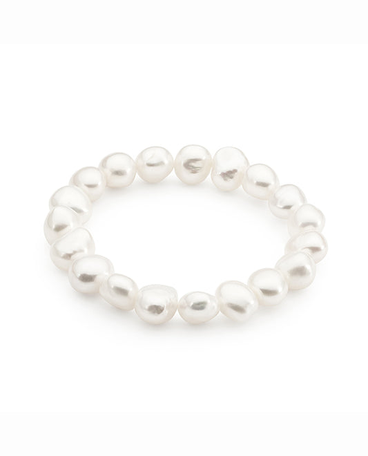 AUDREY BRACELET - White keshi FWP elastic bracelet