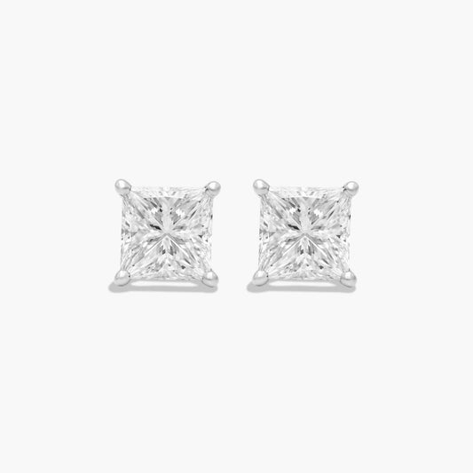 18K Natural Princess shape Diamond, Stud Earrings