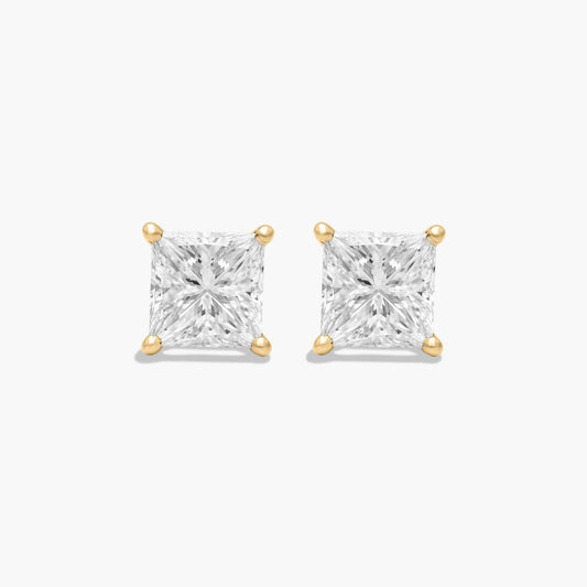 18K Natural Princess shape Diamond, Stud Earrings